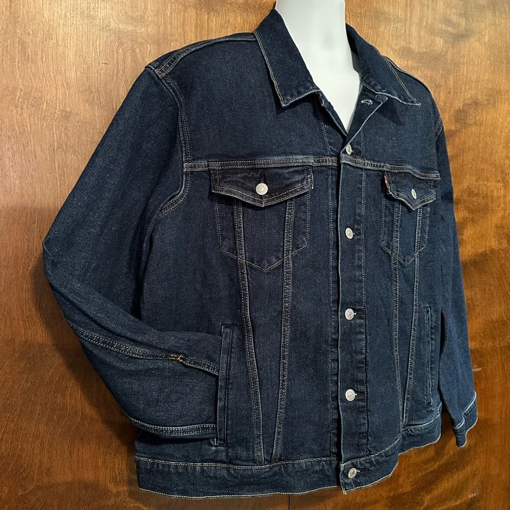 Levi's Long Sleeve Denim Trucker Jacket Mens XL Dark Blue Jean Cotton Pockets